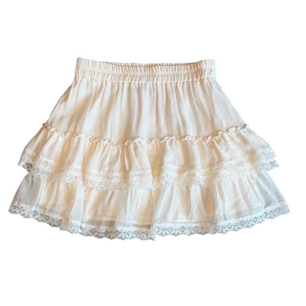 Generation Love Tiered Mini Skirt XS Off White Lace Trim Ruffle Boho Romantic View 2